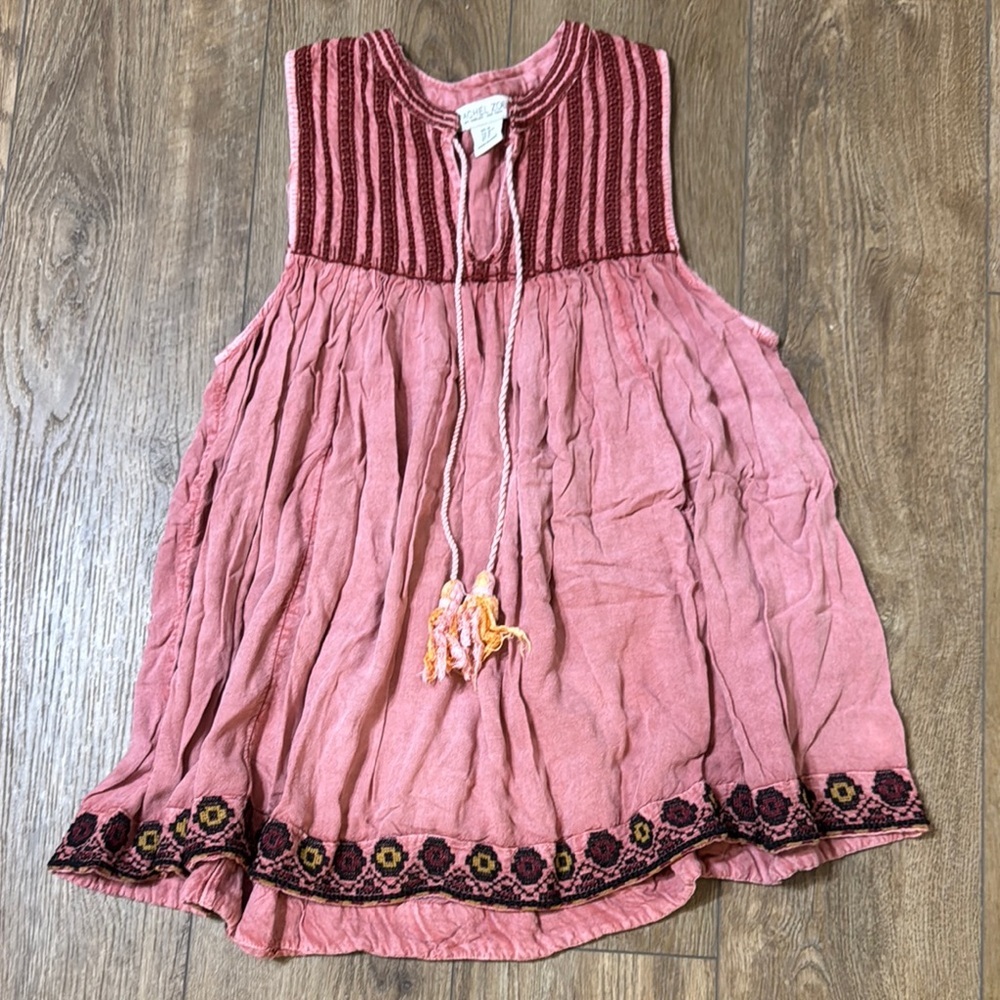 Rachel Zoe Pink Sleeveless womens shirt‎ embroiderd hem v neck boho chic casual